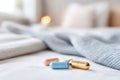 Prescribed medication for STIs and UTIs on bedside table in comfortable home setting Royalty Free Stock Photo