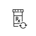 Prescription drug refill. Pill bottle with label. Pixel perfect, editable stroke icon