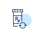 Prescription drug refill. Pill bottle with label. Pixel perfect, editable stroke line icon