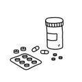 Prescription drugs and medicine doodle, hand drawn vector doodle illustration of various medicine