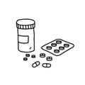 Prescription drugs and medicine doodle, hand drawn vector doodle illustration of various medicine