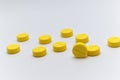 Prescription drugs,medicine of tablets or pills with yellow color. Royalty Free Stock Photo