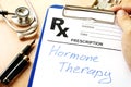 Prescription form with sign hormone therapy. Royalty Free Stock Photo