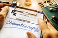 Prescription form with word chemotherapy. Cancer treatment. Royalty Free Stock Photo