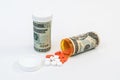 Prescription Medication Bottles with Money Royalty Free Stock Photo