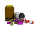 Prescription medicine. Spilled pills from prescription bottle