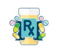 Prescription pharmaceutical medicine pills with Rx symbol