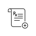 Prescription for pharmacy drug refill. Healthcare plan and medical services. Pixel perfect, editable stroke line icon