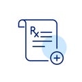 Prescription for pharmacy drug refill. Healthcare plan and medical services. Pixel perfect, editable stroke icon