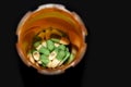 A pill bottle of Prozac capsules from above