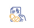 Prescription Rx recipe line icon. Medicine drugs pills sign. Vector