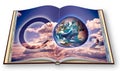 Presence of CO2 in the atmosphere - 3D rendering opened photobook concept with a NASA planet Earth image against a cloudy sky Royalty Free Stock Photo