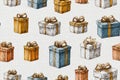 Present bow. Seamless pattern. Bright gift boxes. Hand drawn. Minimalist style Royalty Free Stock Photo