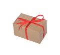 present box from brown papaer with red ribbon bow, isolated on white background Royalty Free Stock Photo