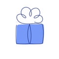 Present box continuous editable line vector illustration with blue wrap.