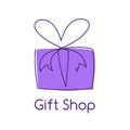 Present box continuous editable line vector illustration with violet wrap.