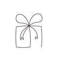 Present box continuous editable line vector illustration. Wrapped surprise package with ribbon and bow.