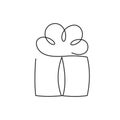 Present box continuous editable line vector illustration - wrapped surprise package with ribbon and bow.