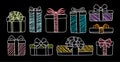 Present box flat chalk graphic gift set vector