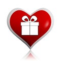 Present box symbol in red heart banner Royalty Free Stock Photo