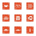 Present delivery icons set, grunge style