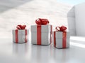 isolated white present christmas package box ribbon red surprise gift. Generative AI.