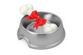 Present Dog Chew Bone Wrapped in Red Gift Ribbon in Stainless St Royalty Free Stock Photo