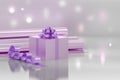 Present gift box with bow and ribbon in purple colors with lens flare effect