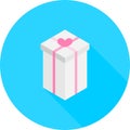 Present gift box with ribbon bows flat design illustration in circle icon. Isometric vector interface elements for app icon UI UX Royalty Free Stock Photo