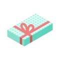 Present gift box with ribbon bows flat design illustration. Isometric vector interface elements for app icon UI UX banner web invi Royalty Free Stock Photo