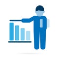 Present graph chart icon pictogram. Businessman presentation statistic chart. Blue symbol on white background. Vector