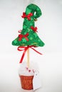 Present green christmas tree with red ribbon