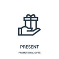 present icon vector from promotional gifts collection. Thin line present outline icon vector illustration. Linear symbol for use Royalty Free Stock Photo