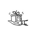 Present line icon. Hands holding gift. Isolated vector illustration