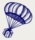 Present and parachute falling from the sky