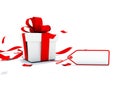 Present with red ribbon and empty card Royalty Free Stock Photo