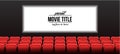 Present show name template with red empty seats at cinema movie theater with screen Royalty Free Stock Photo
