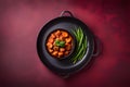 Present a sizzling hot dish against a minimalist background with space for additional text