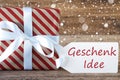 Present With Snowflakes, Text Geschenk Idee Means Gift Idea
