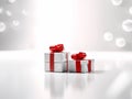 present white gift red surprise isolated ribbon package christmas box. Generative AI. Royalty Free Stock Photo