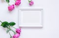 Present for woman with peony, frame, hearts top view space for text