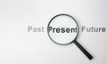 Present wording inside of Magnifier glass on white background for focus current situation, positive thinking mindset concept. Past Royalty Free Stock Photo