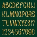 Presentable retro style font. Golden capital letters and numbers. Isolated english alphabet Royalty Free Stock Photo