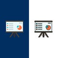 Presentation, Analytics, Business, Chart, Graph, Marketing, Report  Icons. Flat and Line Filled Icon Set Vector Blue Background Royalty Free Stock Photo