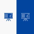 Presentation, Analytics, Business, Chart, Graph, Marketing, Report Line and Glyph Solid icon Blue banner Line and Glyph Solid icon Royalty Free Stock Photo