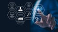 Presentation about artificial intelligence machine learning technology, businessman use ai generate something by command prompt