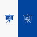 Presentation, Blackboard, PowerPoint, Report Line and Glyph Solid icon Blue banner Line and Glyph Solid icon Blue banner Royalty Free Stock Photo