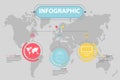 Presentation business infographic template with 3 options. Vector modern banner with a map outline on the background. Royalty Free Stock Photo
