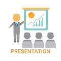 Presentation Business Man Showing Flip Chart With Finance Graph, Training Conference Meeting Royalty Free Stock Photo