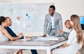 Presentation or business people planning in a meeting and working in an office together. African American accountant Royalty Free Stock Photo
